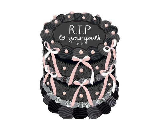 RIP To Your Youth Spot Varnish Cutout Cake Birthday Card