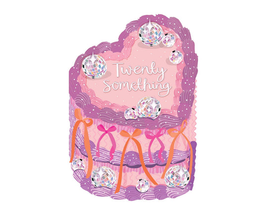 Twenty Something Silver Foiled Cutout Heart Cake Birthday Card