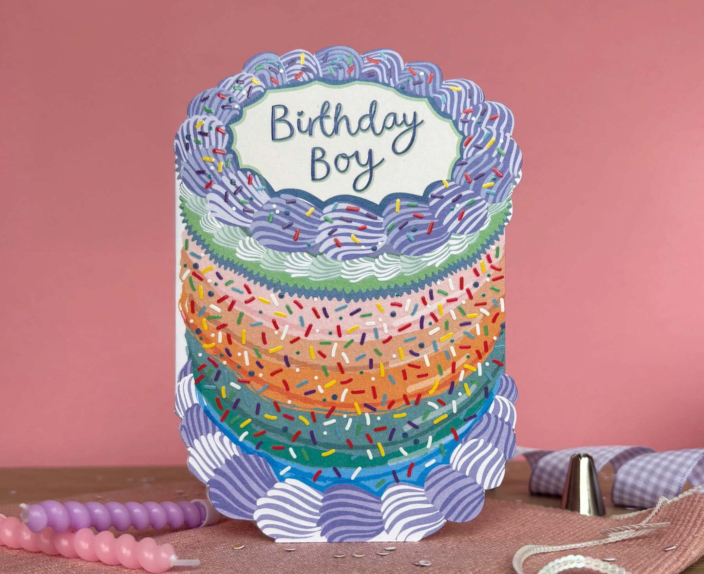 Birthday Boy Sprinkles Spot Varnish Cutout Cake Birthday Card