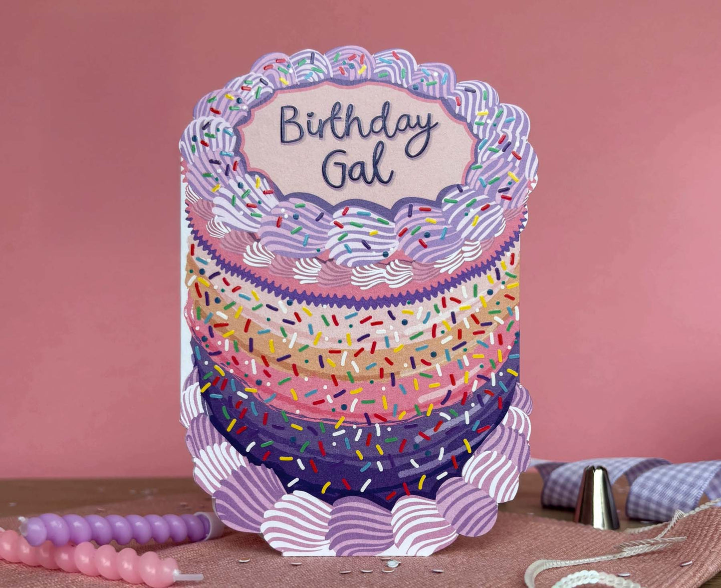 Birthday Gal Sprinkles Spot Varnish Cutout Cake Birthday Card