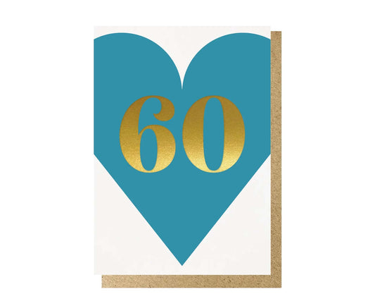 60th Pale Blue Teal & Gold Foiled Birthday Card
