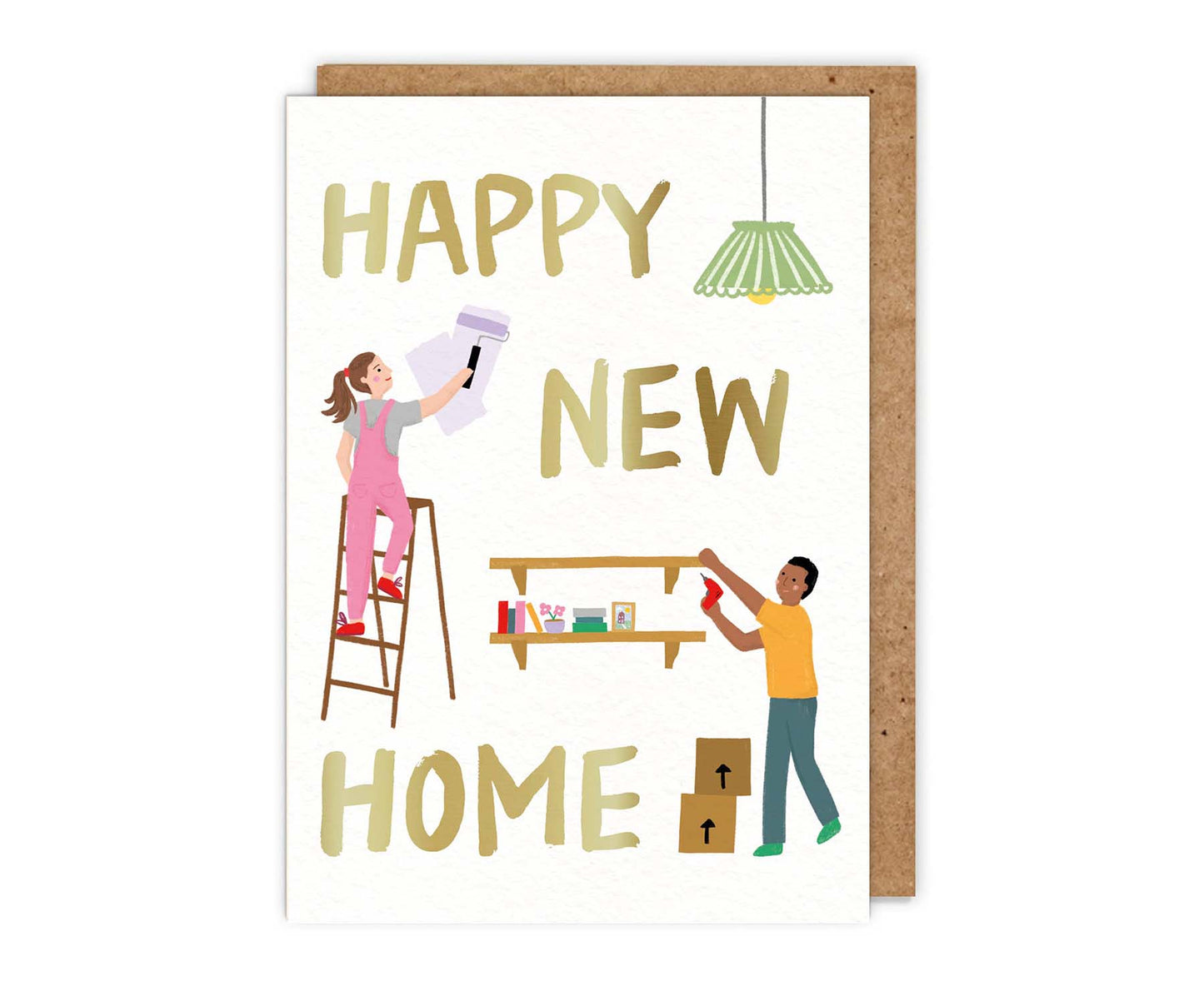 Happy New Home Gold Foiled Illustrated New Home Card