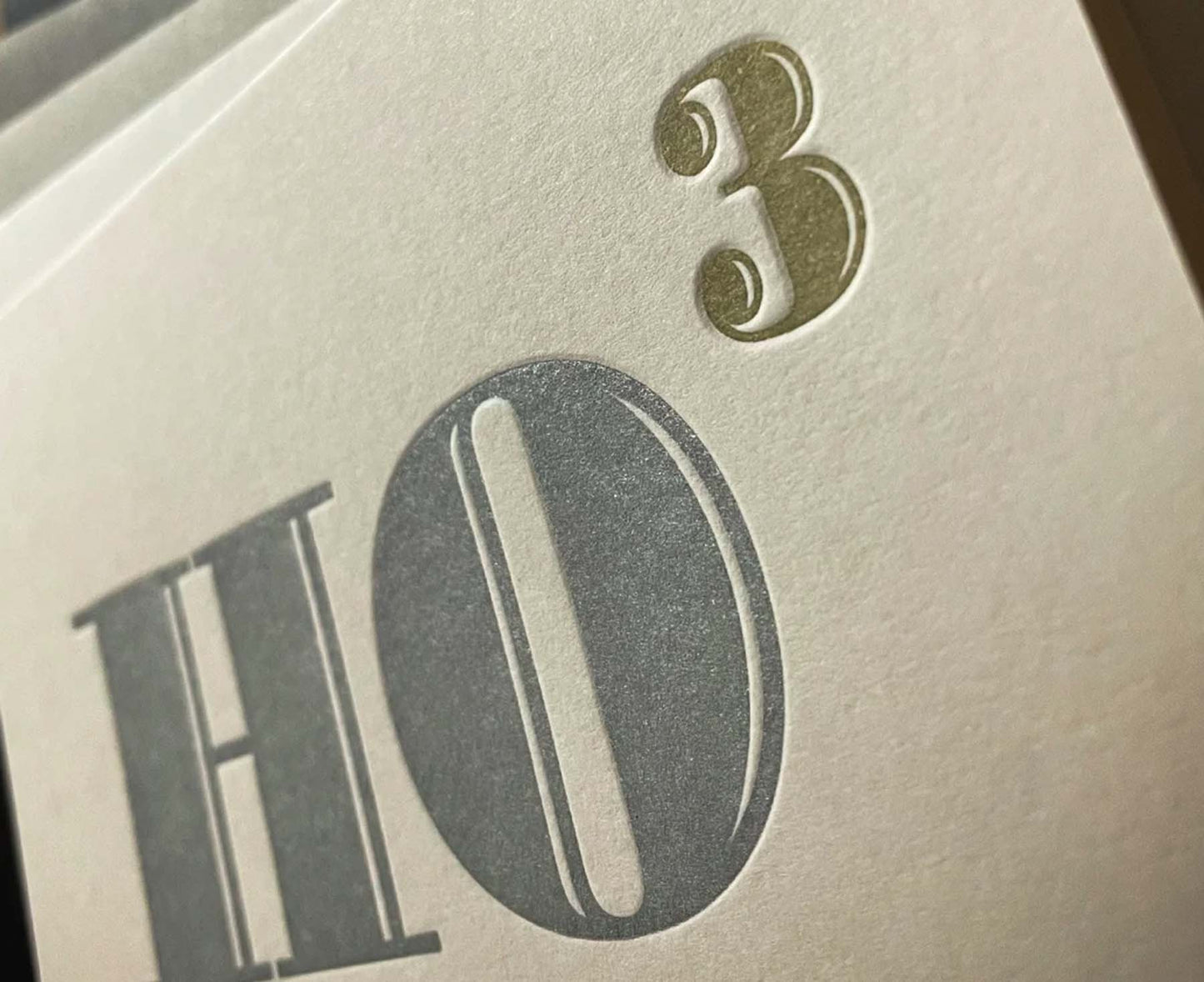 Ho Ho Ho Silver Typography Letterpress Christmas card