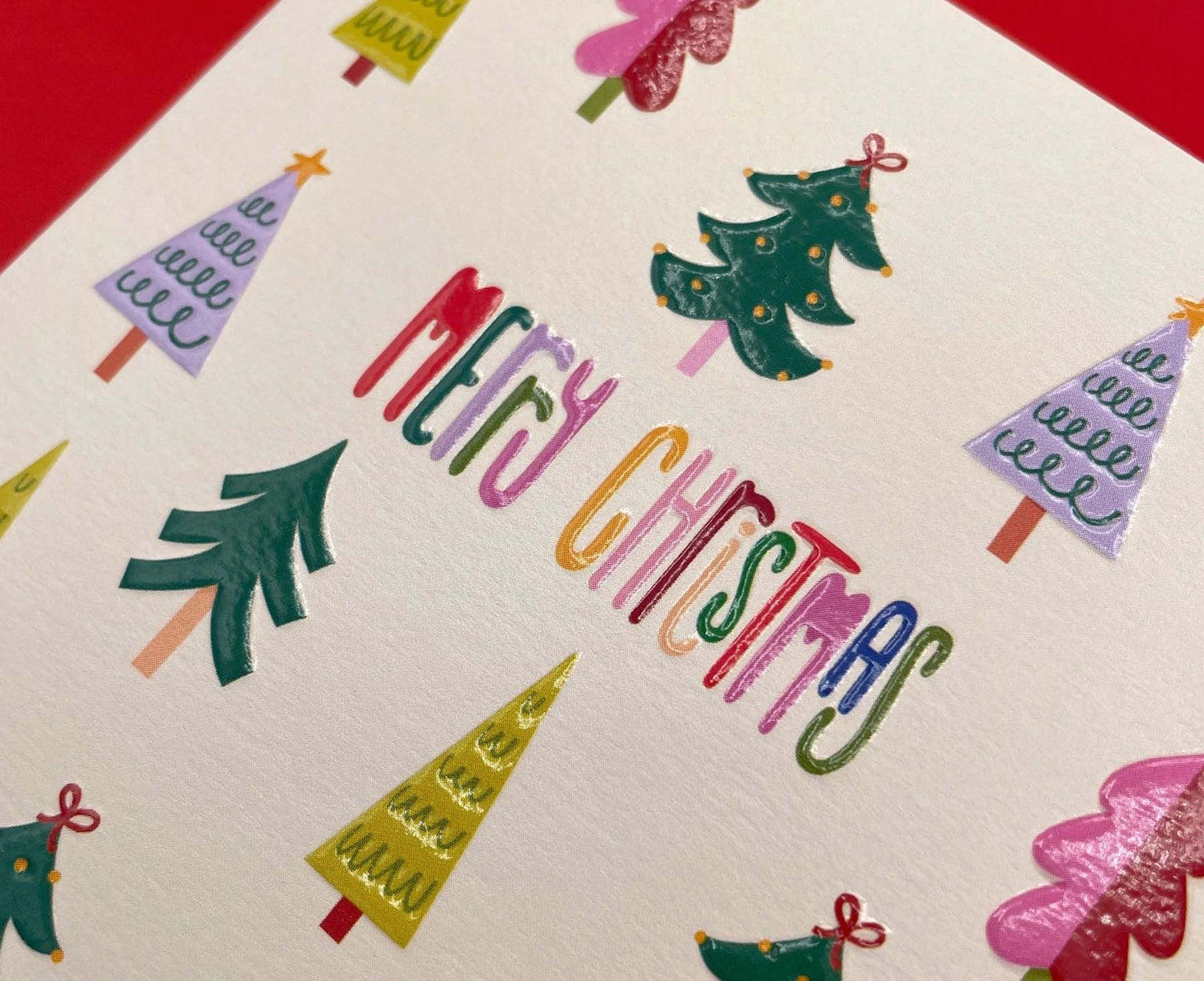 Merry Christmas Christmas Trees embossed Christmas card