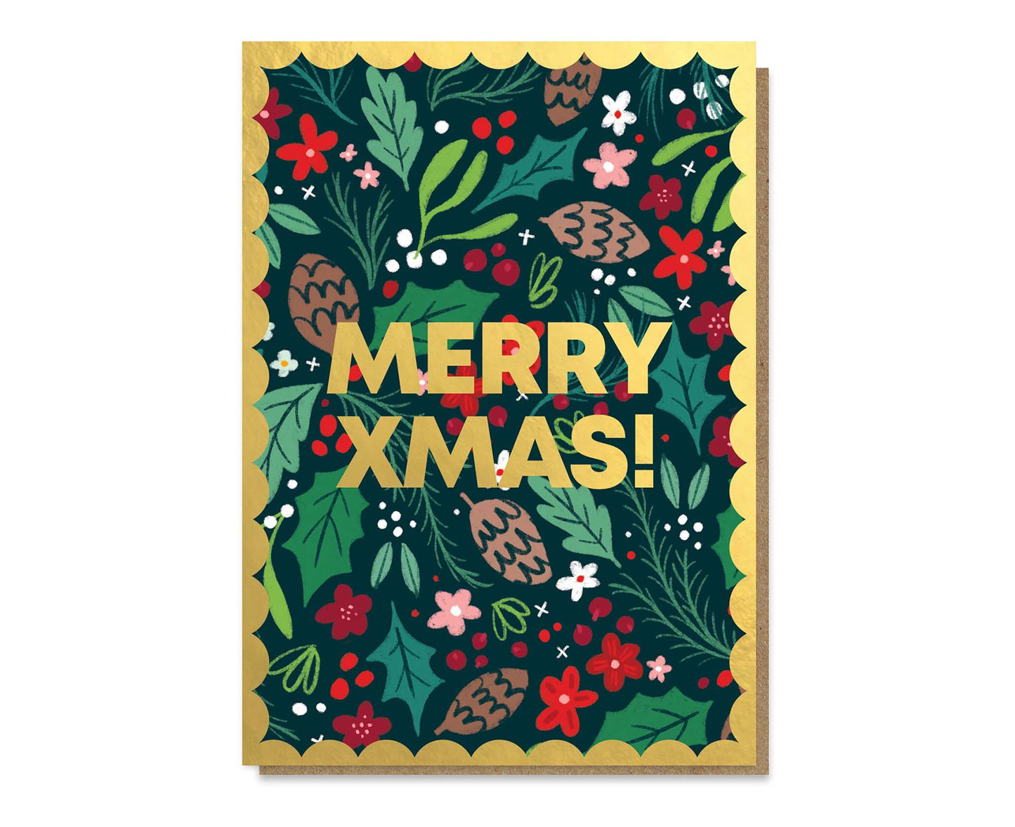 Merry Xmas Festive Foliage Gold Foiled Christmas Card