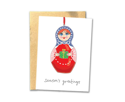 Matryoshka Russian Doll Bauble Kitsch Christmas Card