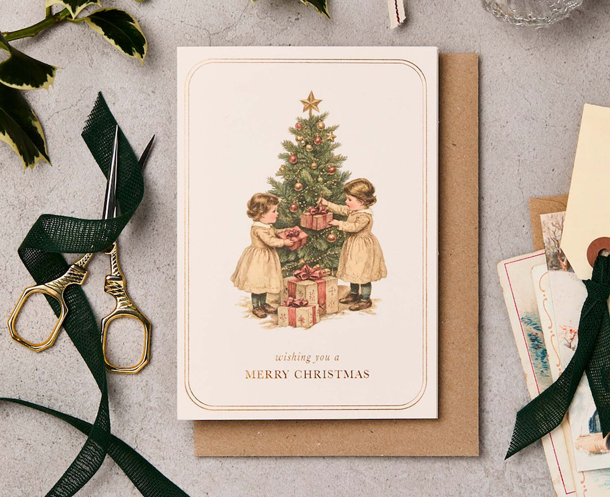 Vintage Christmas Tree Gold Foiled Christmas card