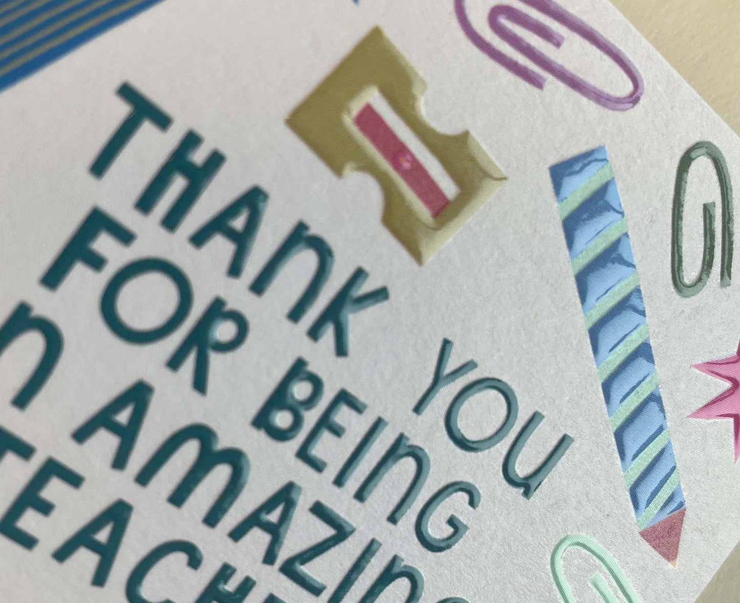 Thank You To An Amazing Teacher embossed mini card