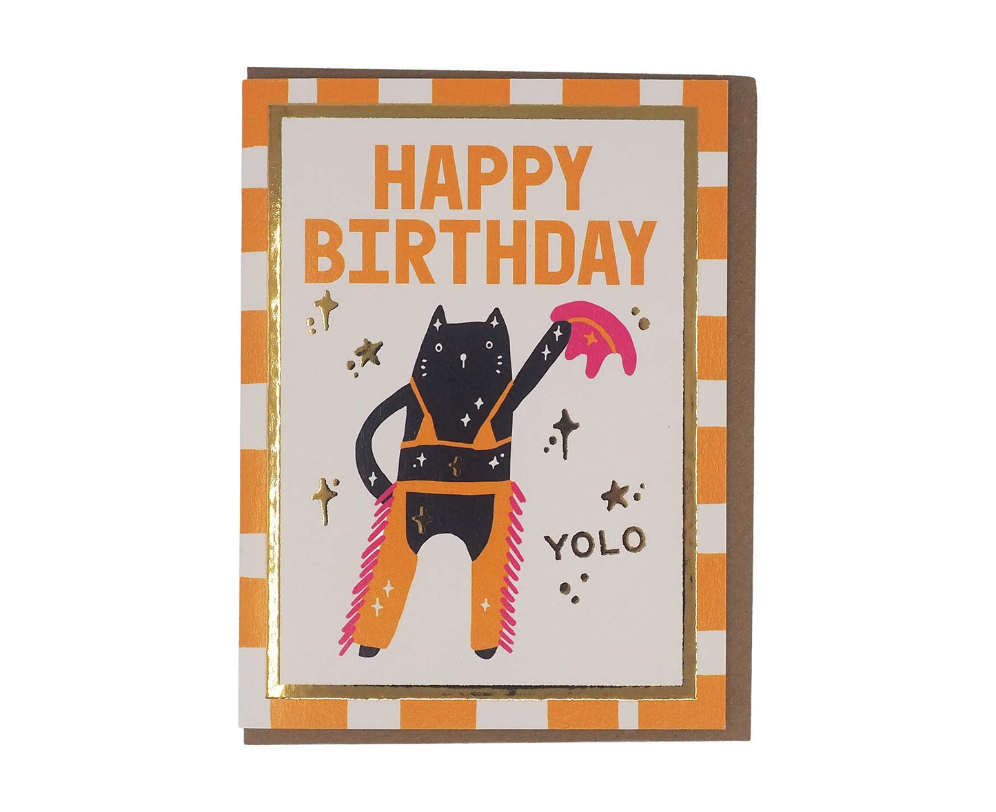 Yolo Cowboy Cat Foiled Mini Birthday Card