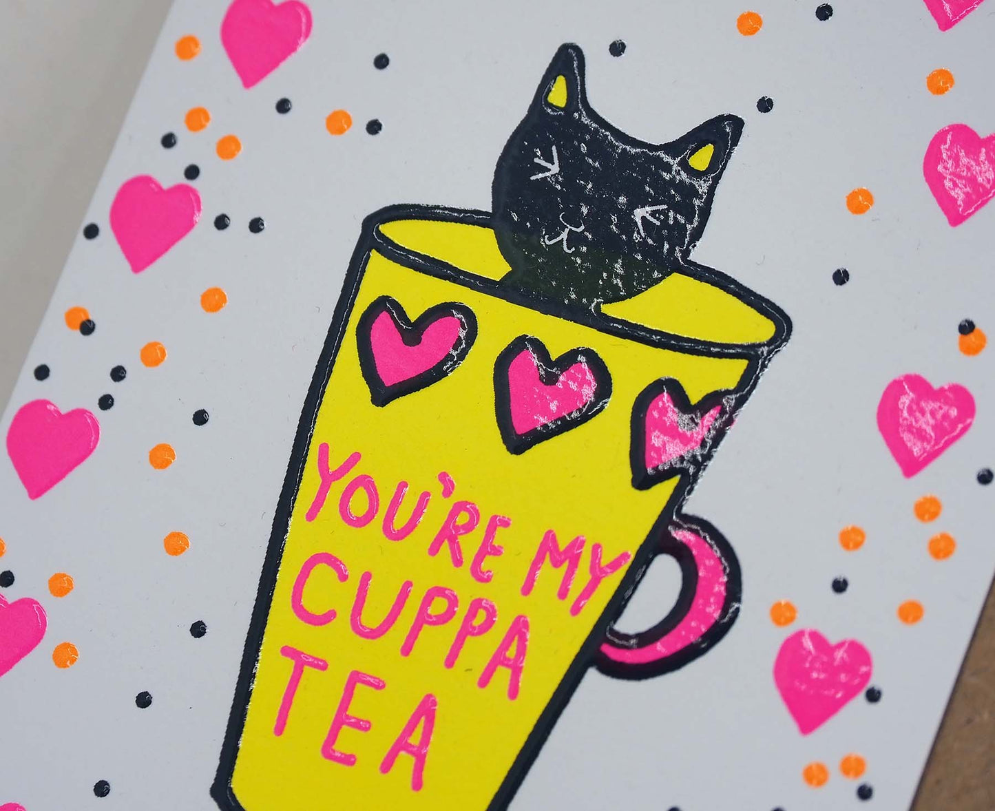 You're My Cuppa Tea Cat embossed mini love card