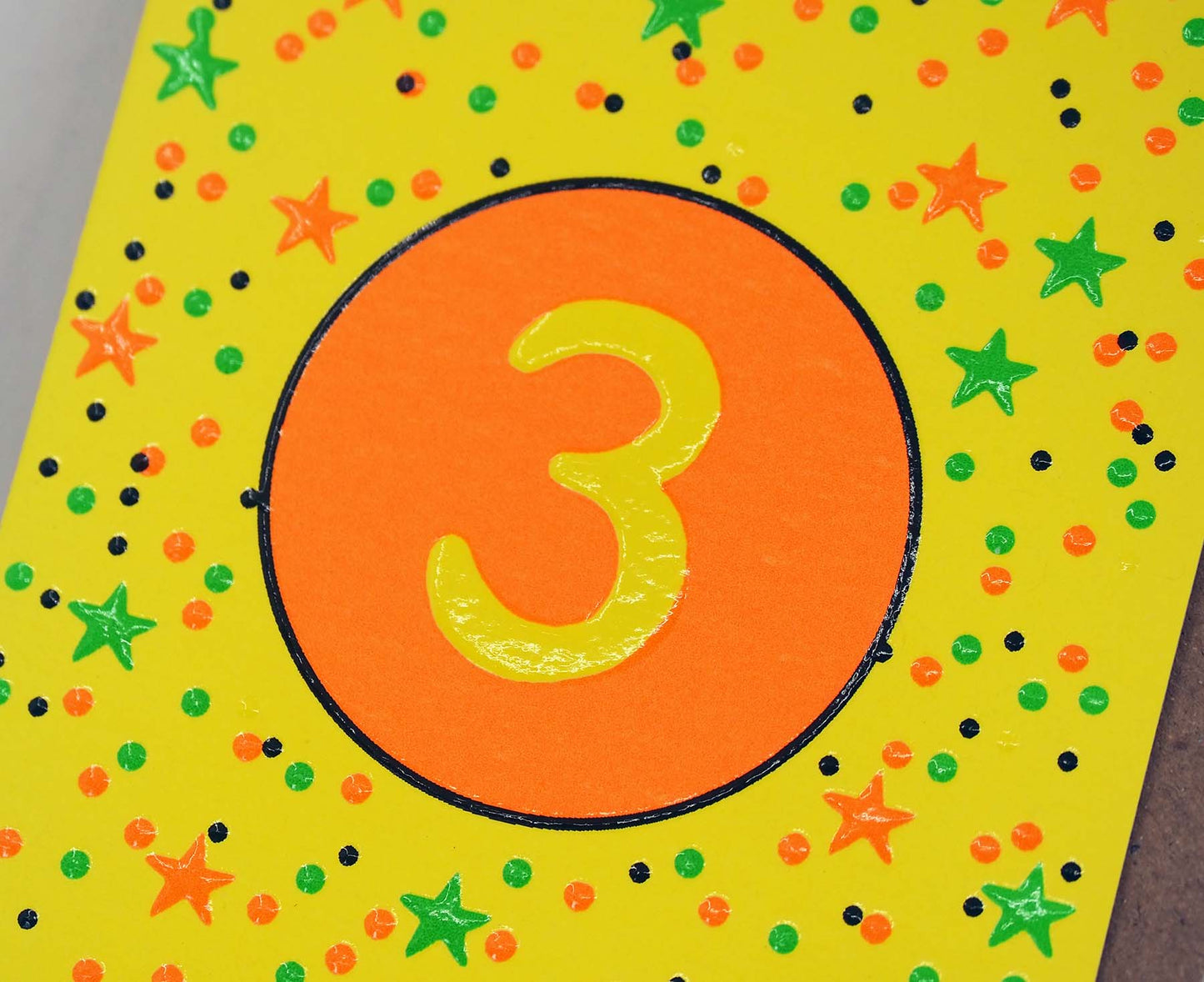 3rd Birthday Neon embossed mini card