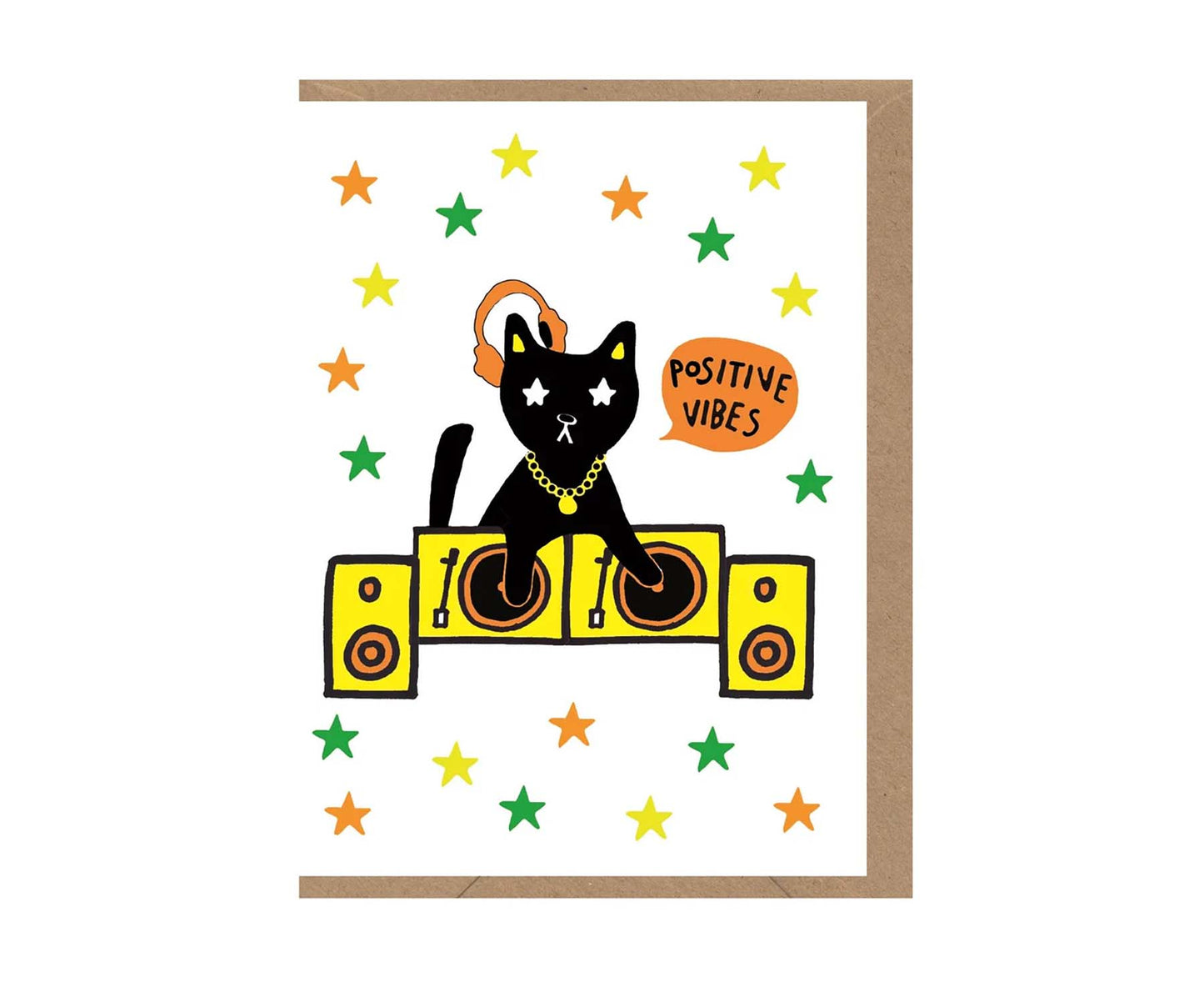 Positive Vibes Cat DJ embossed mini card