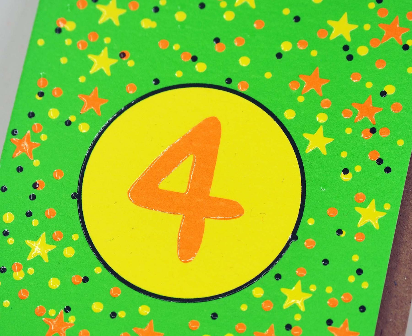 4th Birthday Neon embossed mini card