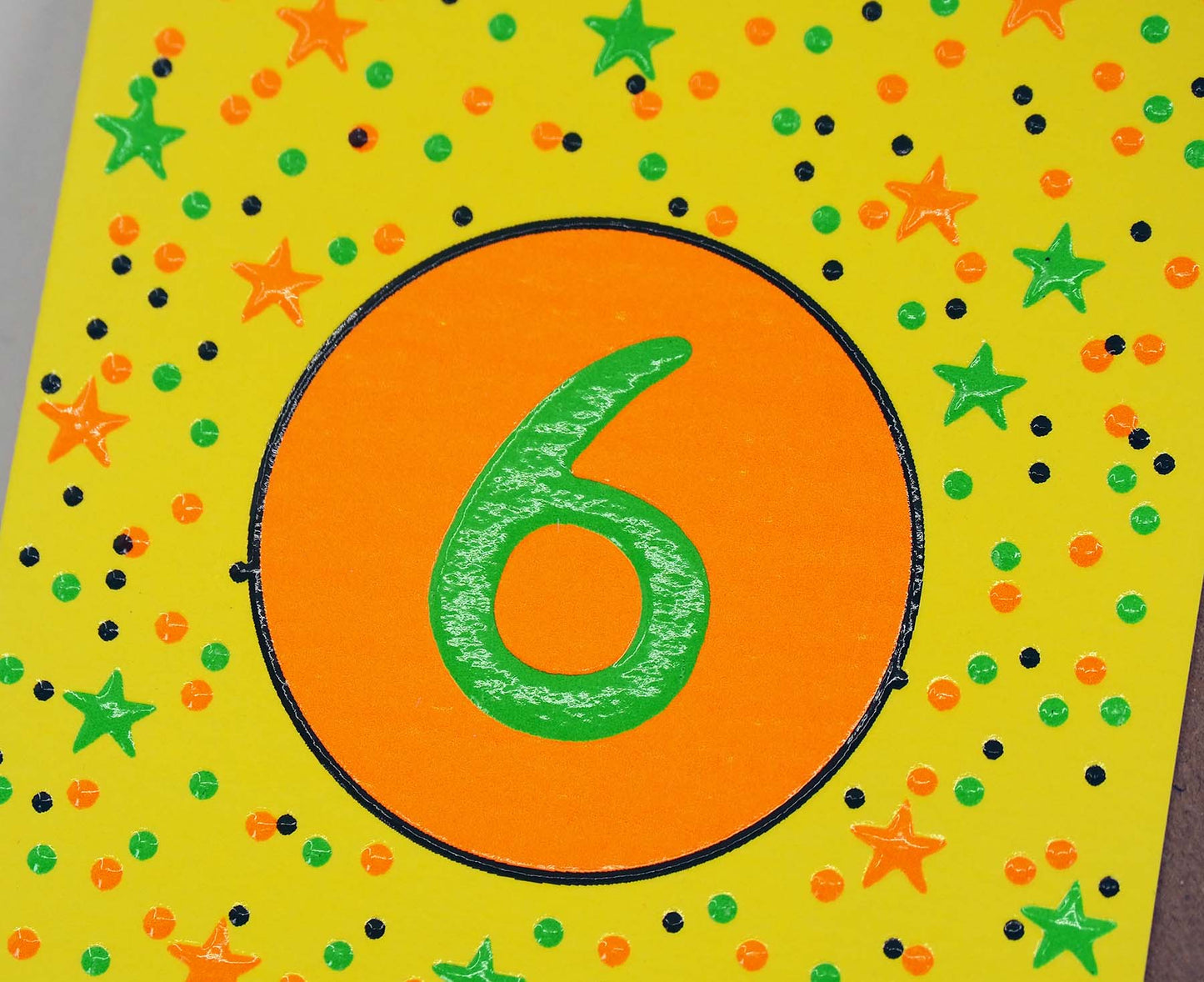 6th Birthday Neon embossed mini card