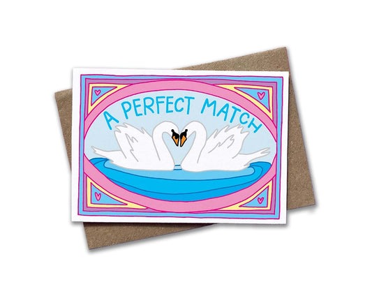 A Perfect Match Swans Matchbox Mini Card