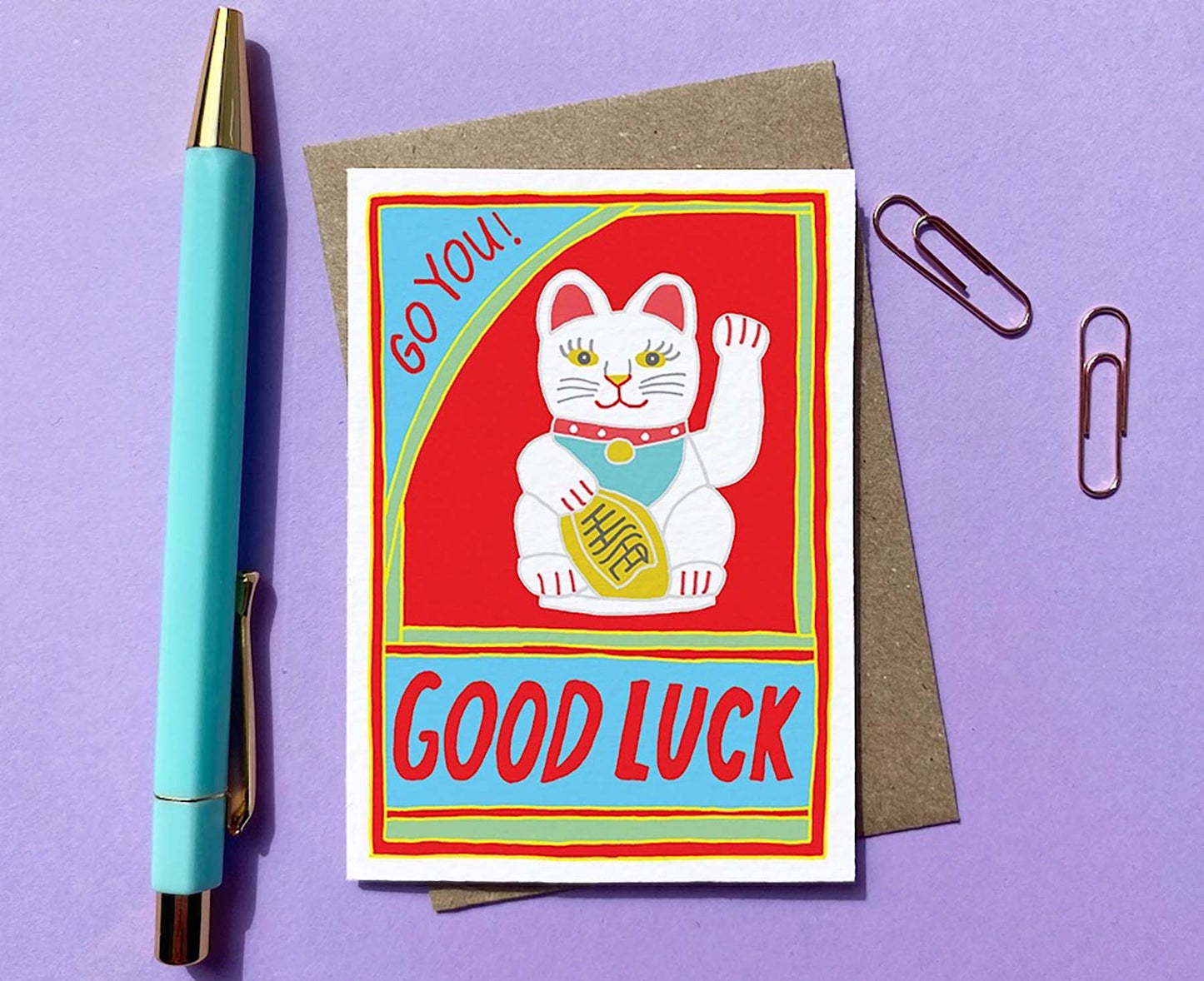 Go You! Lucky Cat Matchbox Mini Good Luck Card