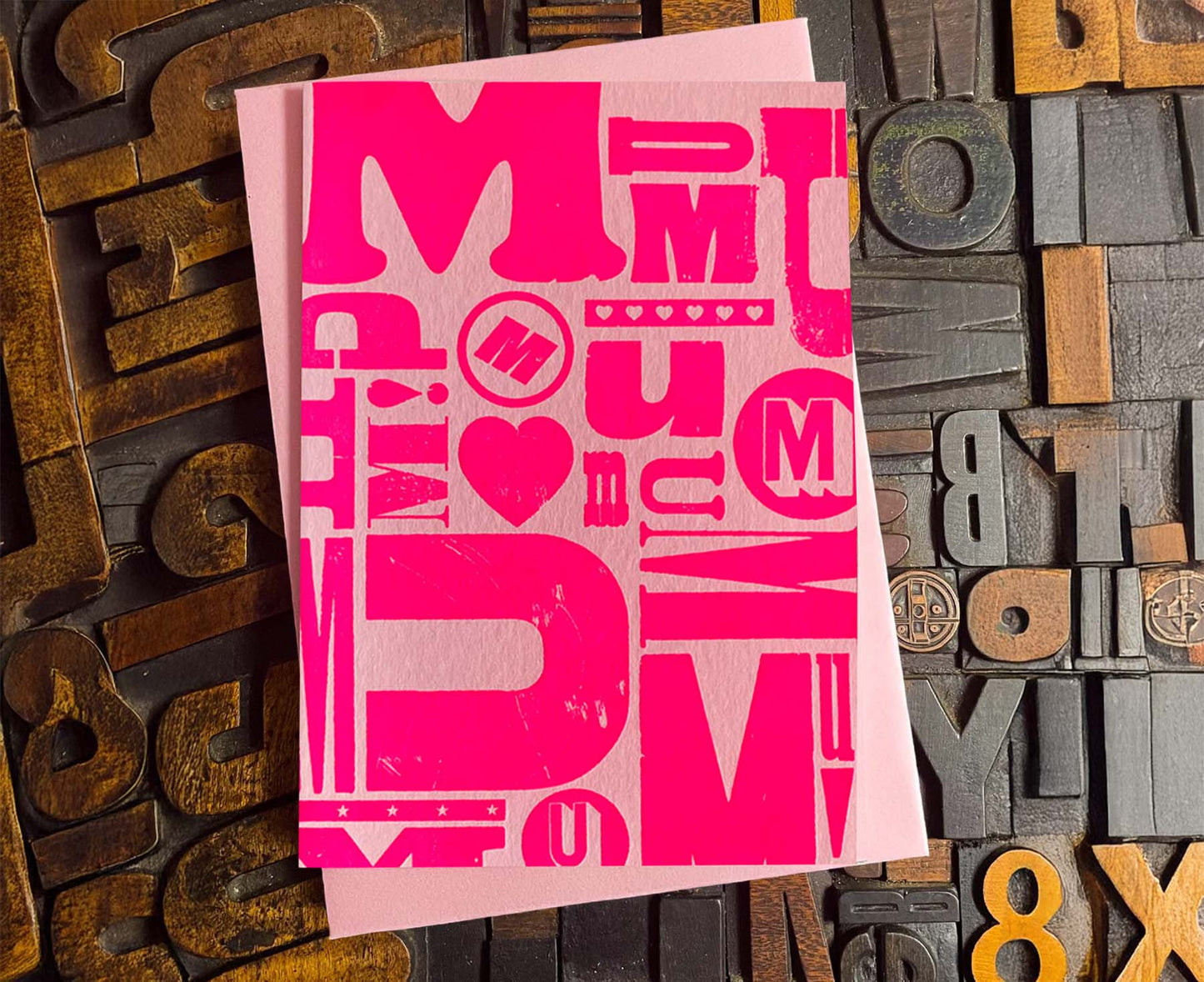 Pink Mum on Pink Letterpress Mother's Day Card