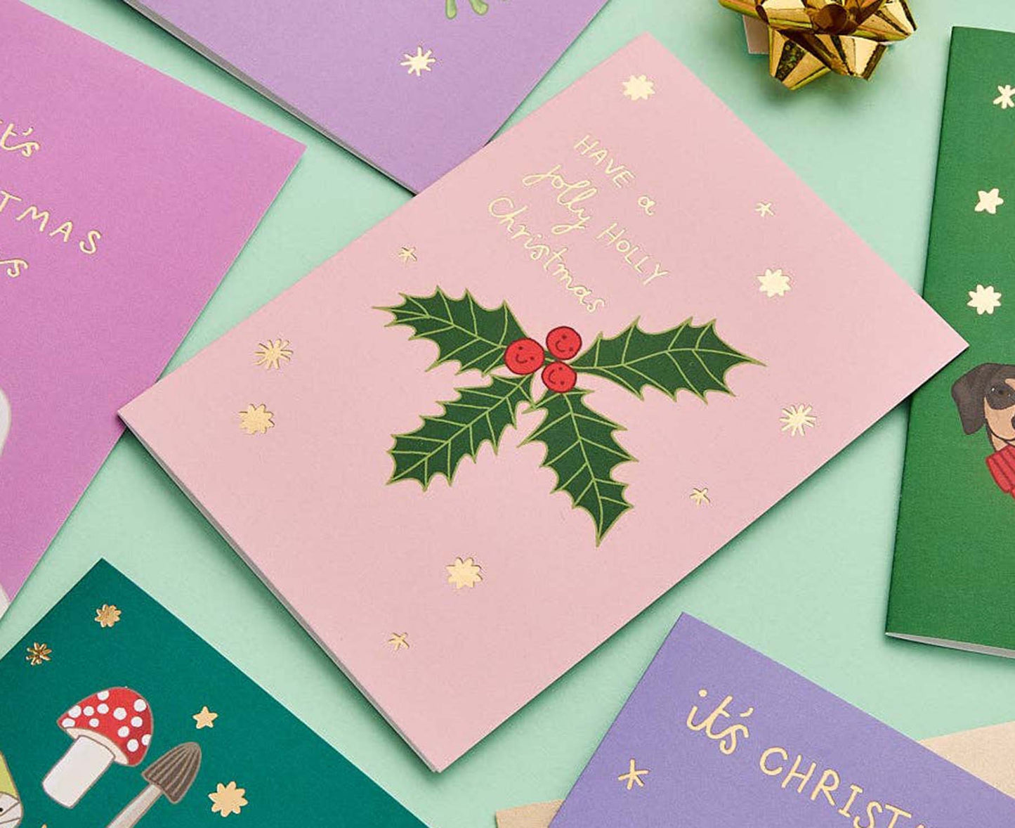 Jolly Holly Gold Foiled Christmas Card