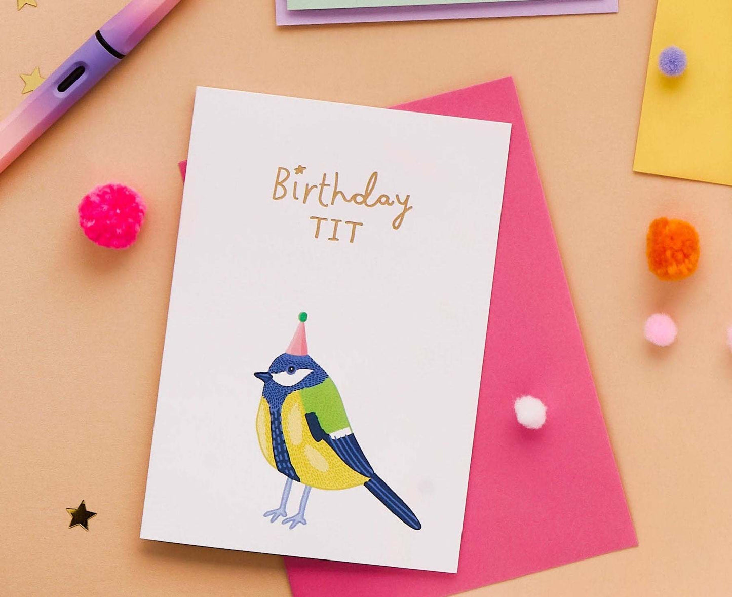 Birthday Tit Blue Tit Gold Foiled Birthday Card