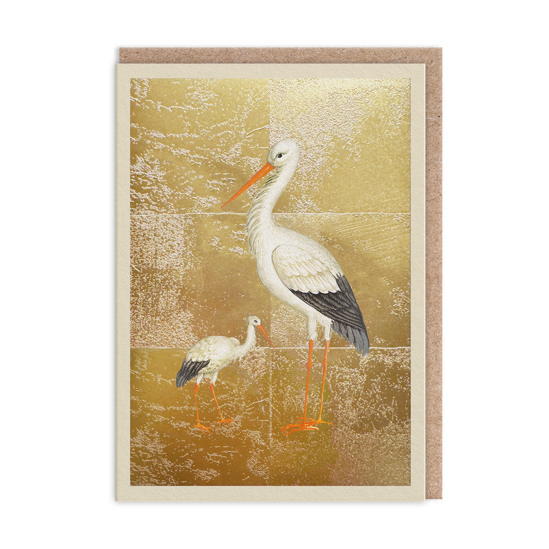 Mother & Baby Stork Gold Foiled Art Card