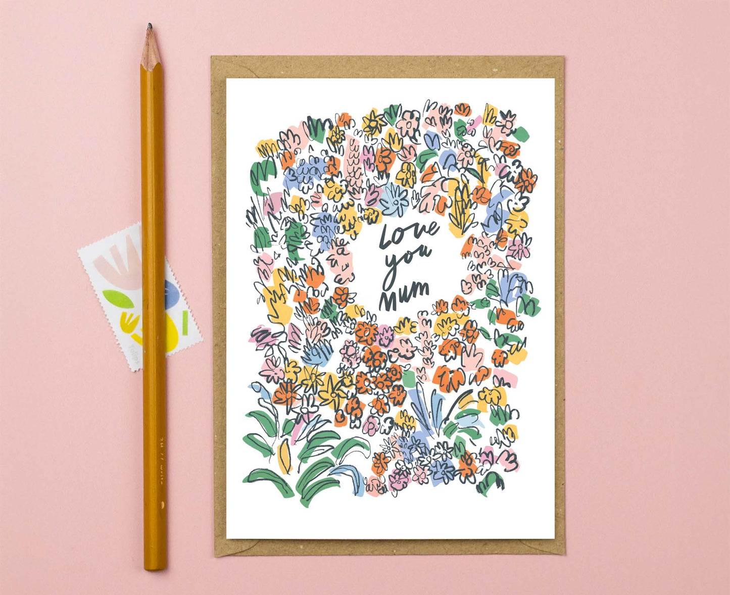 Love You Mum Floral Illustrated Mother's Day Card