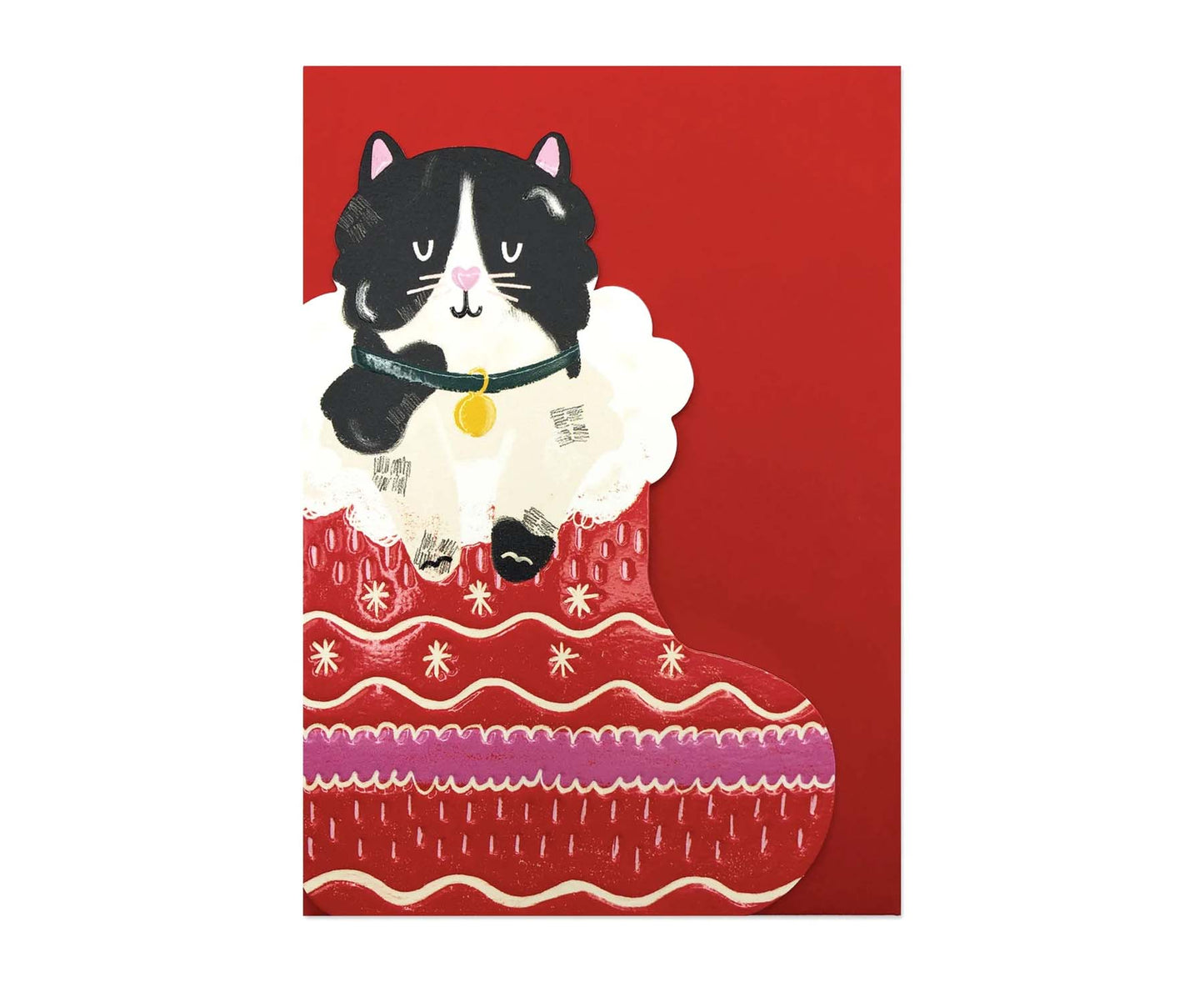 Kitten in a Christmas Stocking shaped Christmas card