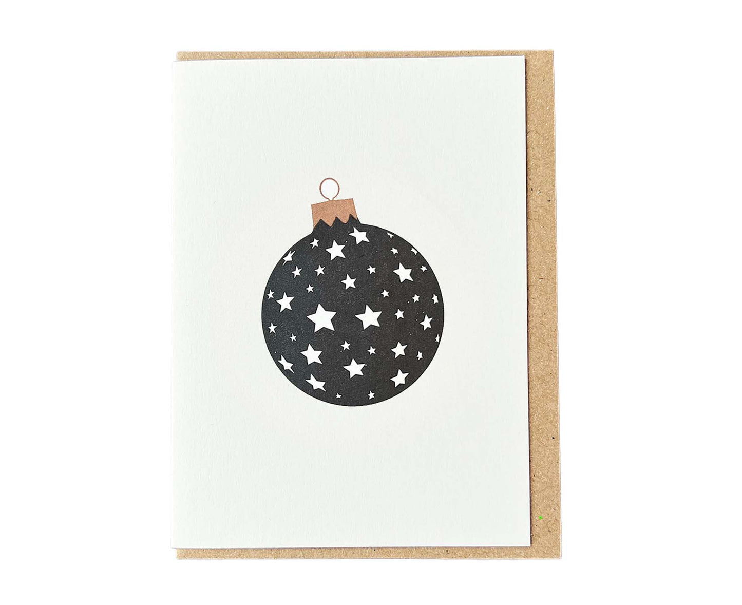 Black & Gold Stars Bauble Mini Letterpress Christmas card