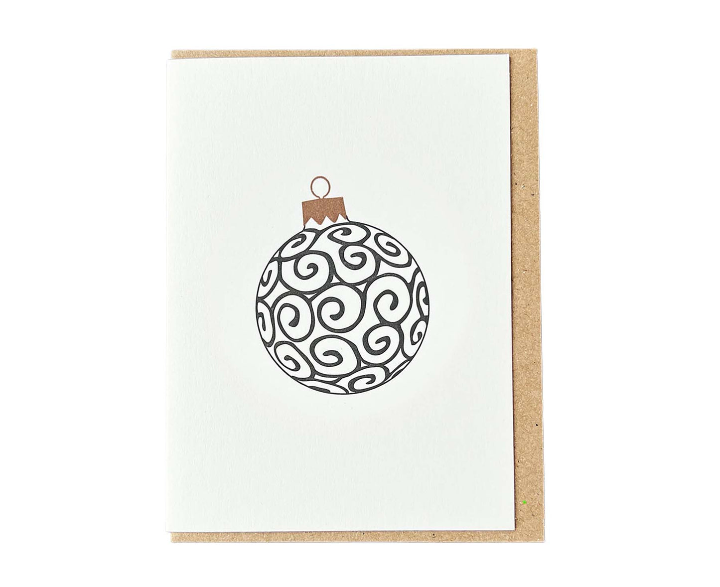 Black Swirls Bauble Mini Letterpress Christmas card