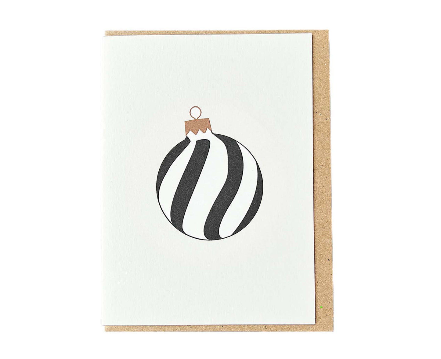 Black & Gold Spiral Bauble Mini Letterpress Christmas card