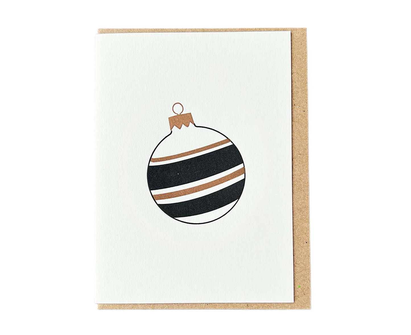 Black & Gold Stripes Bauble Mini Letterpress Christmas card