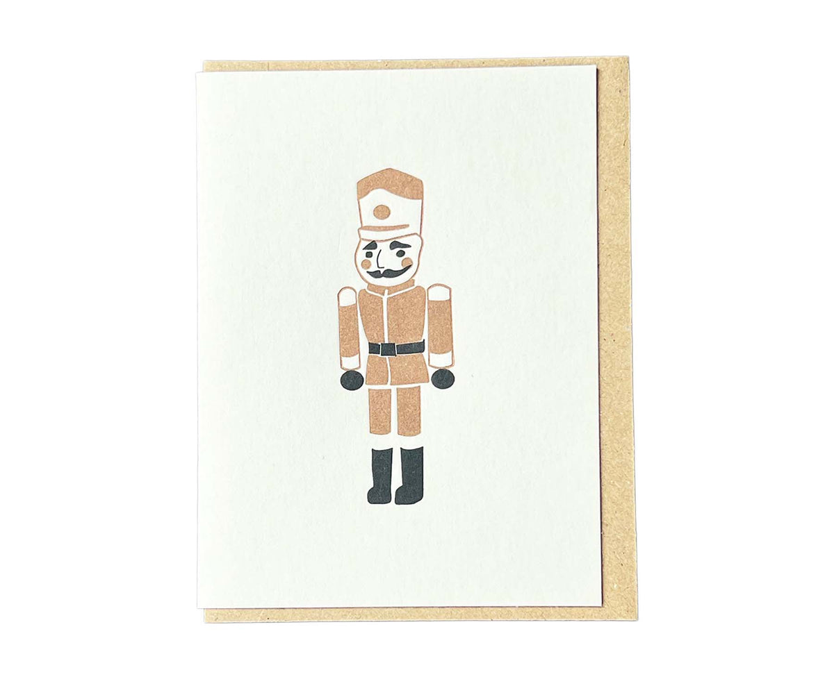 Gold Nutcracker Soldier Mini Letterpress Christmas card