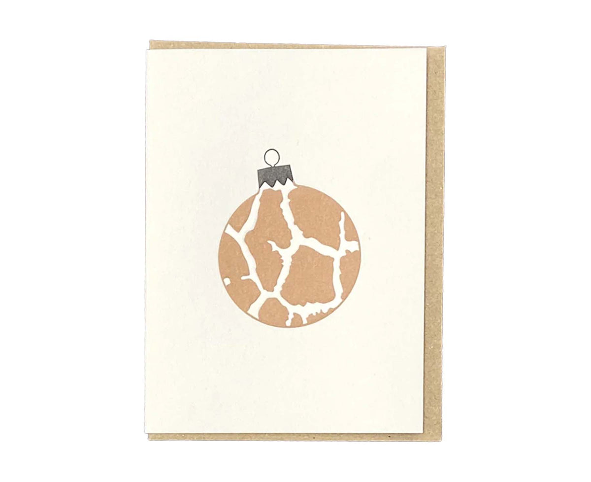 Gold Giraffe pattern Bauble Mini Letterpress Christmas card