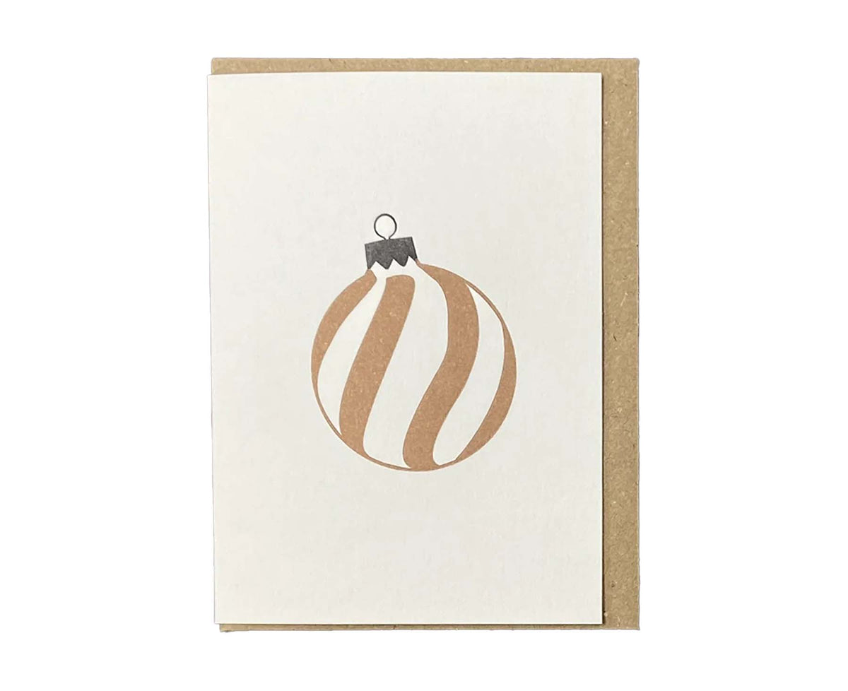 Gold Spiral Bauble Mini Letterpress Christmas card
