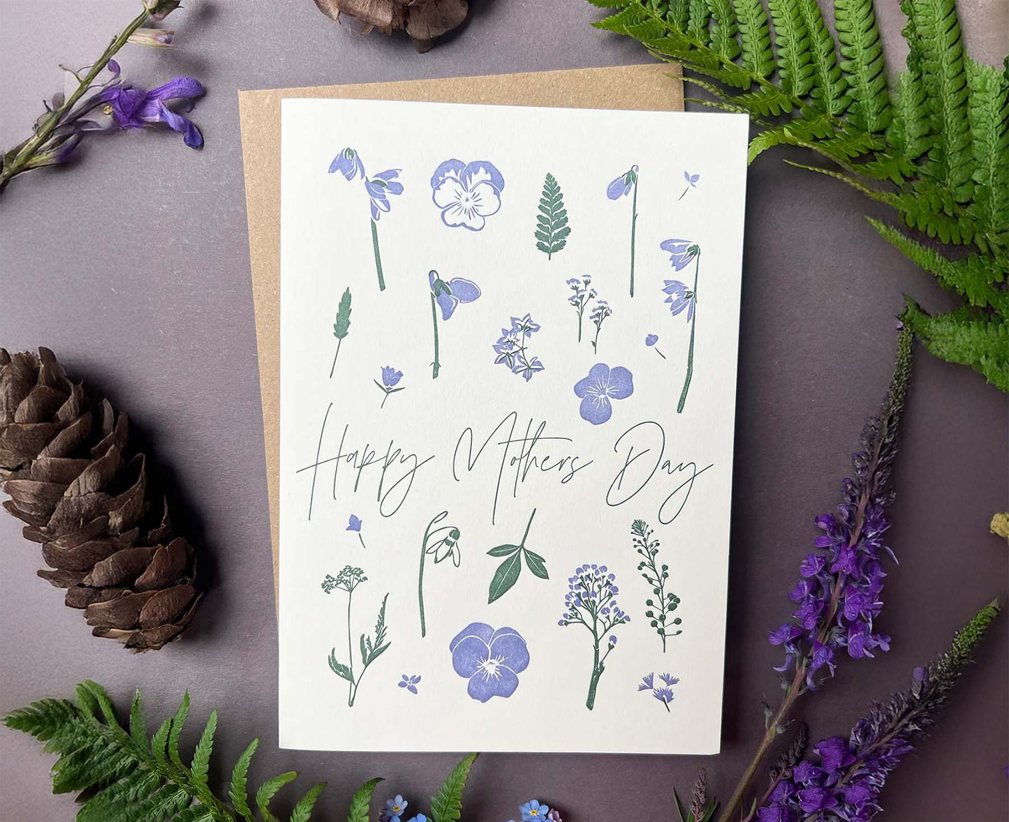 Blue Flowers Letterpress Mother's Day Card