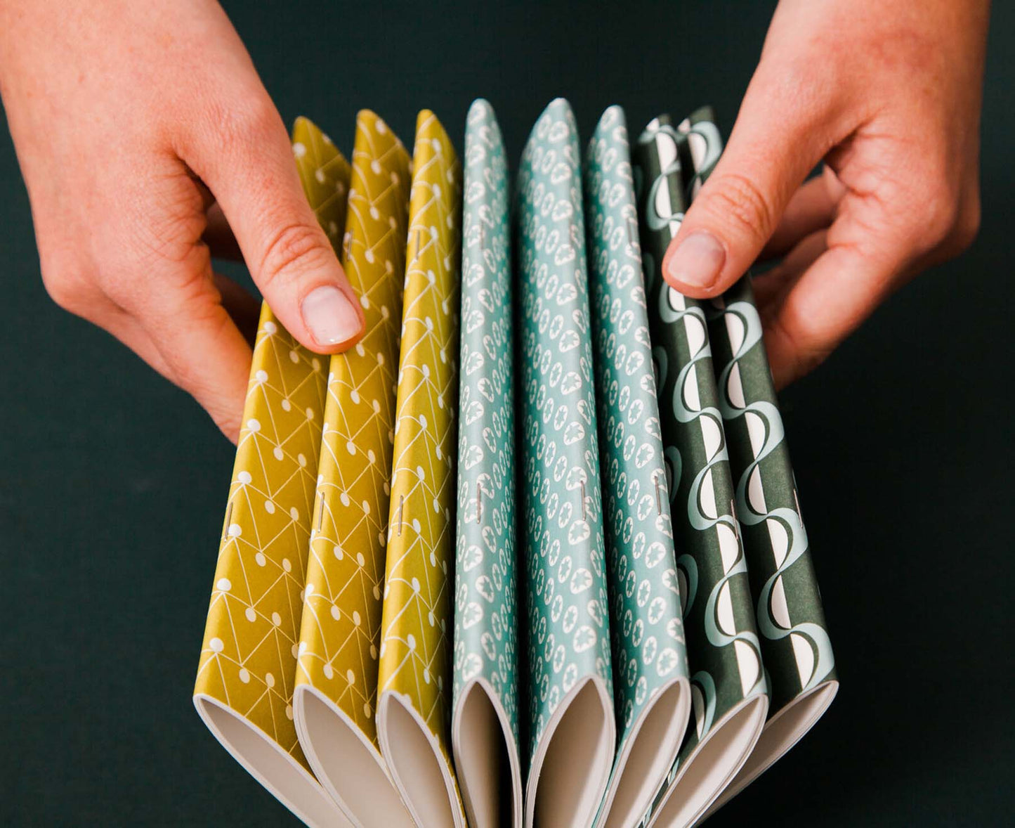 Set of 2 Pocket Books Green Wave & Tiny Stars Print - plain pages