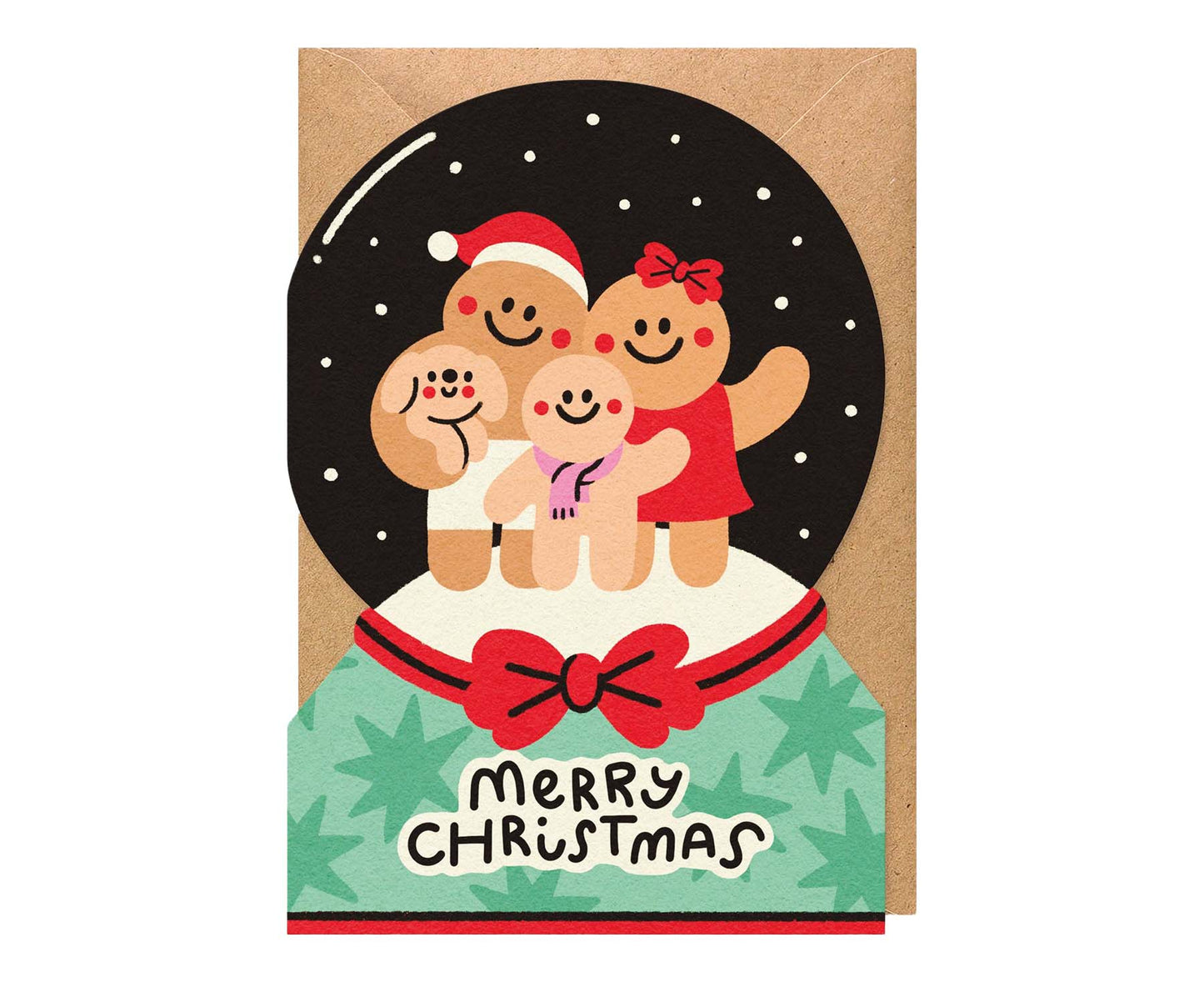 Gingerbread Family Snow Globe Cutout Christmas Card
