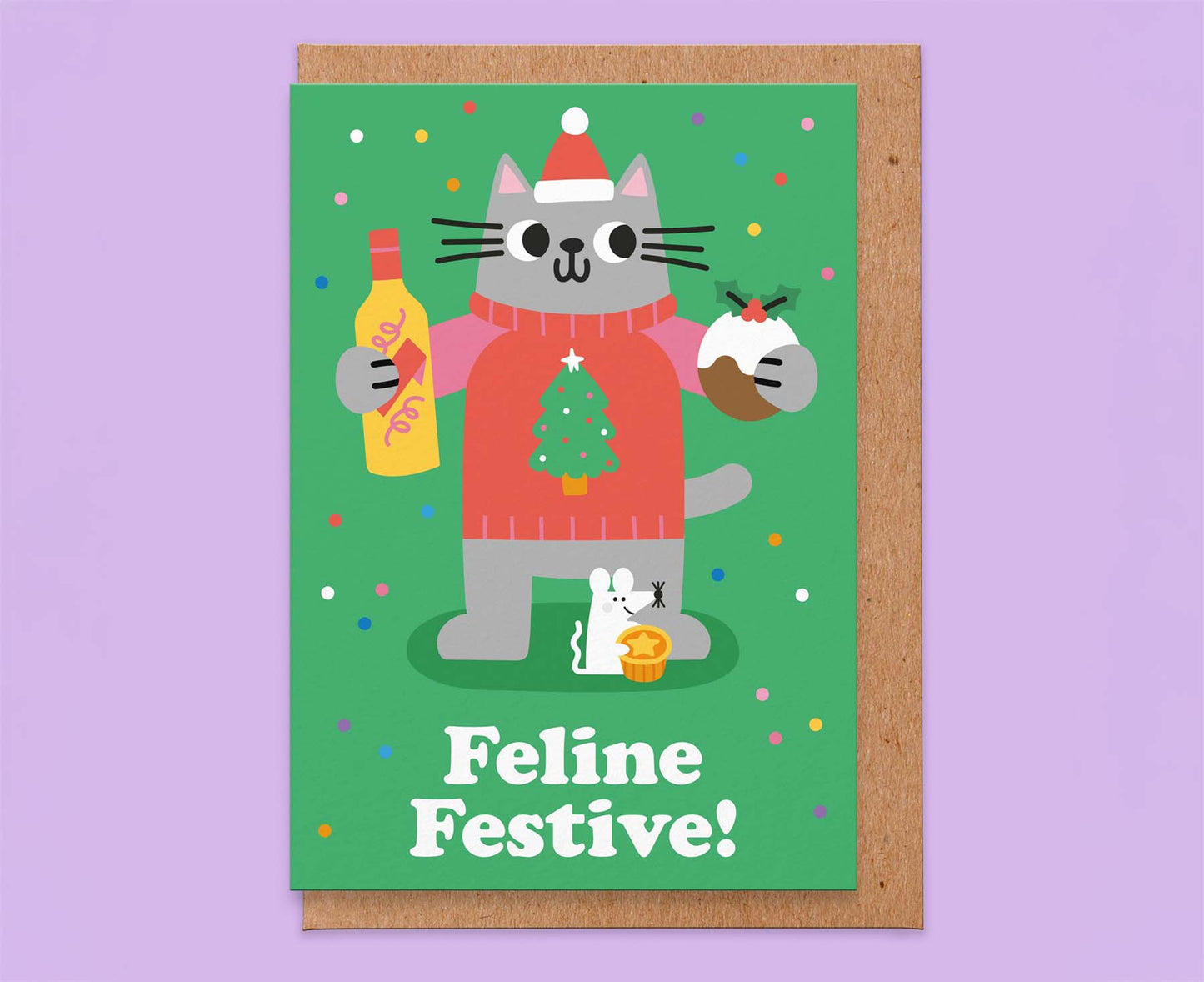 Feline Festive Cute Cat Christmas Card