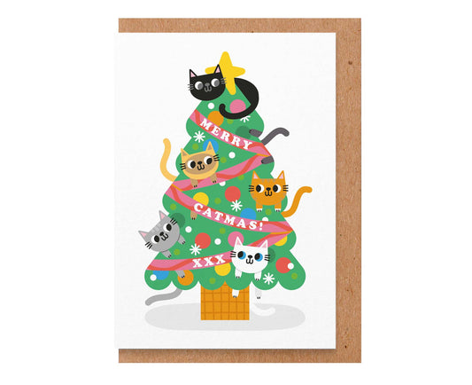 Merry Catmas Christmas Tree Cat Christmas Card