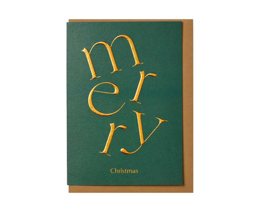 Embossed Green & Gold Merry Christmas Christmas Card