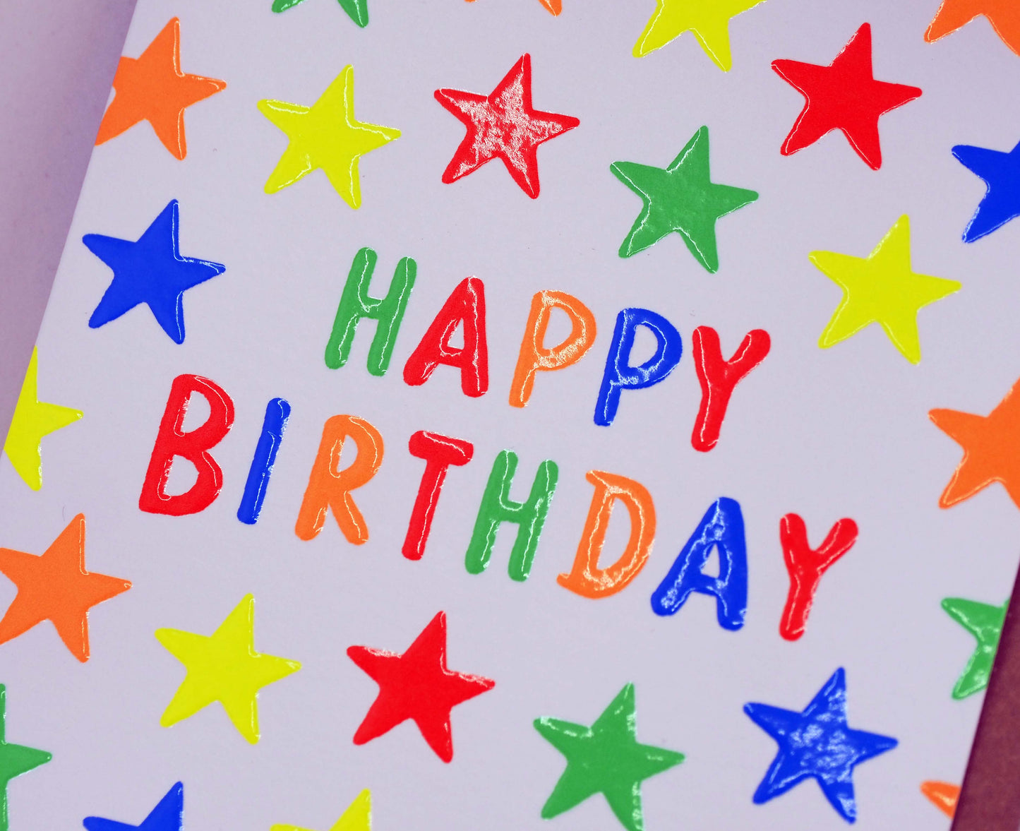 Embossed Stars Neon Birthday Card