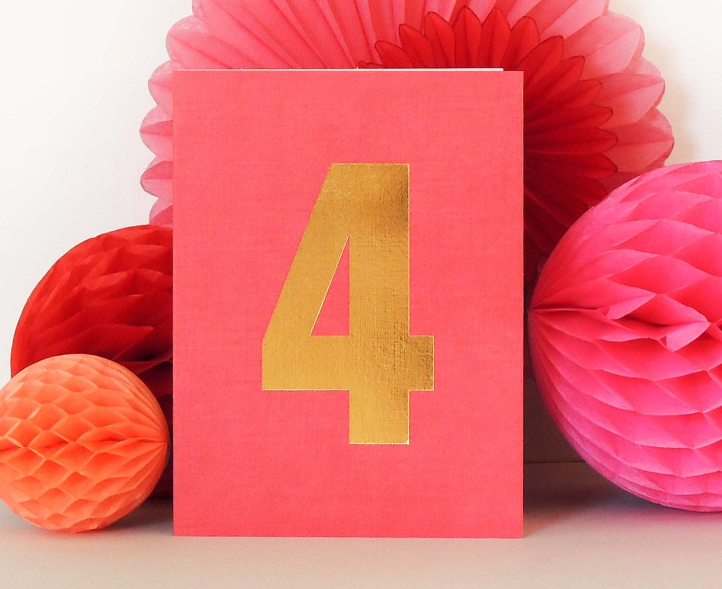 Number 4 Tiddly Gold Number Card Fuschia Pink