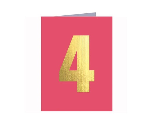 Number 4 Tiddly Gold Number Card Fuschia Pink