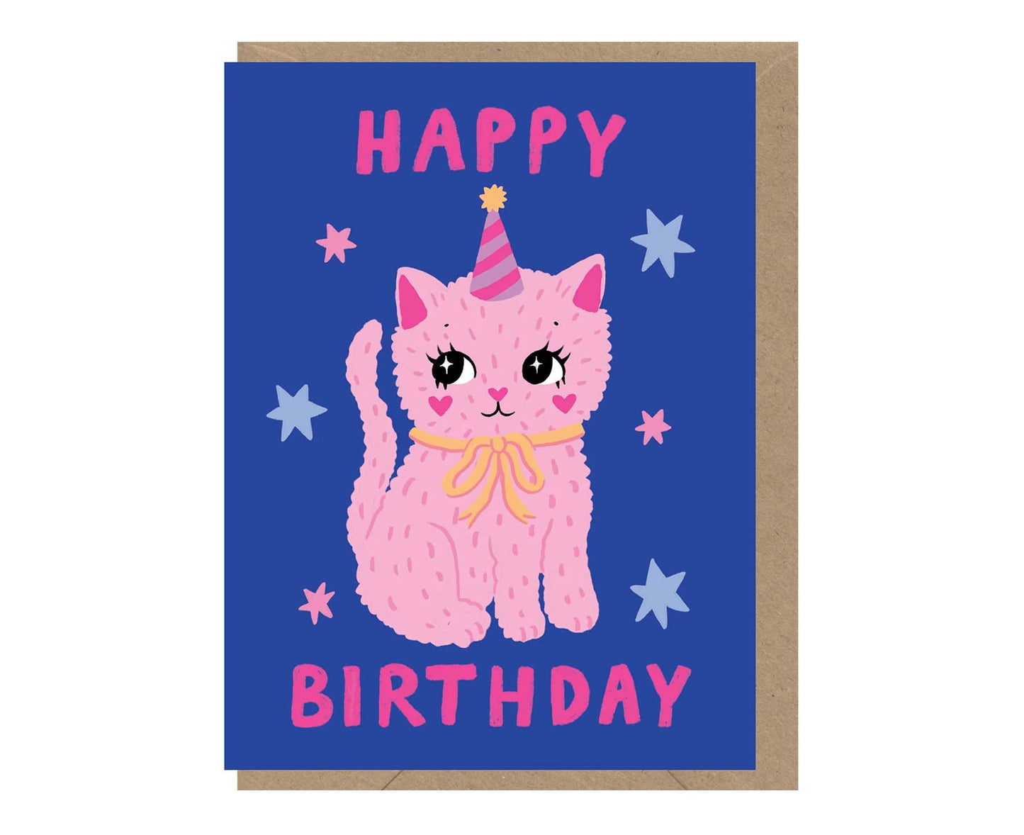 Cute Pink Birthday Cat Birthday card