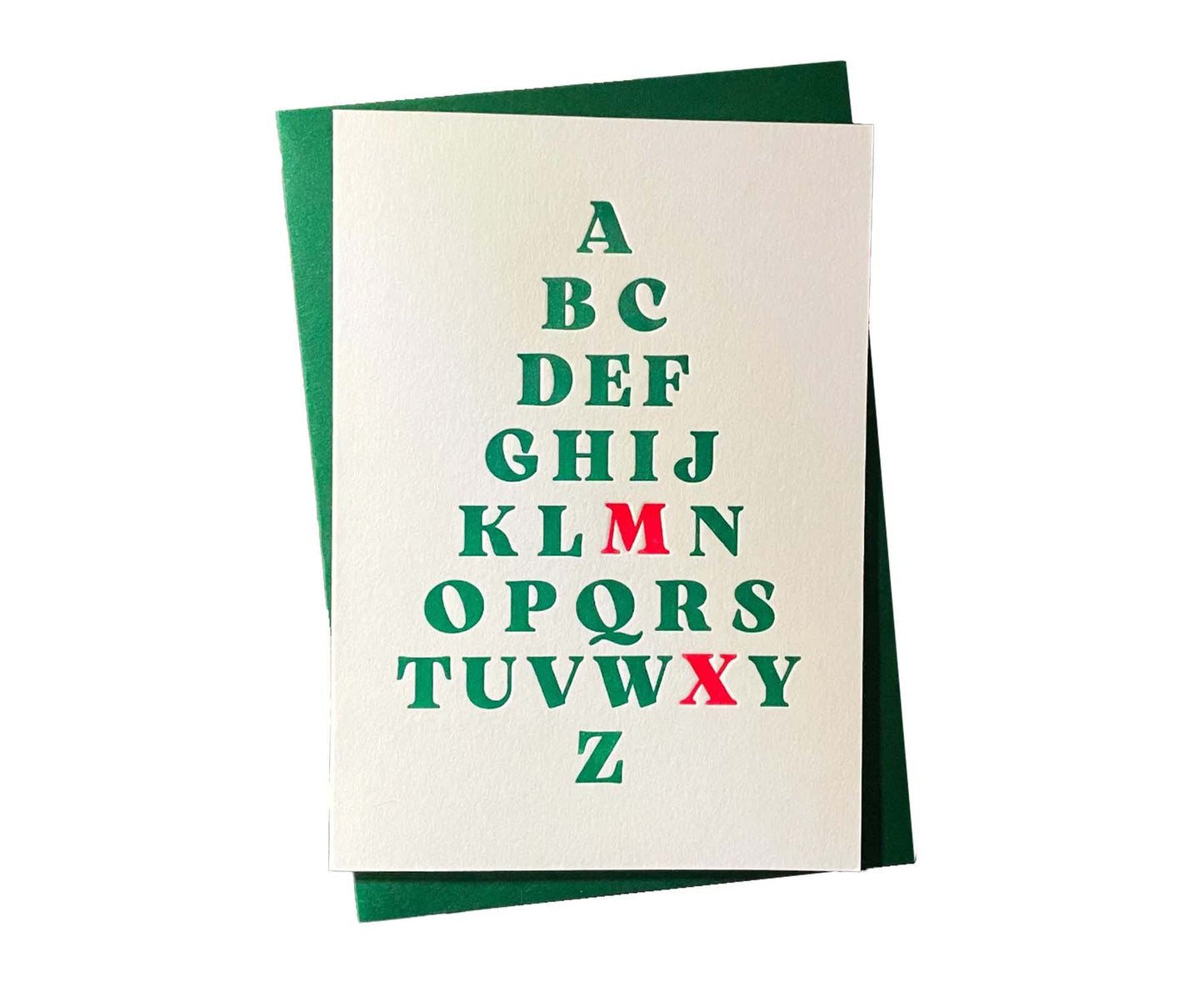 A-Z Christmas Tree Typography Letterpress Christmas card