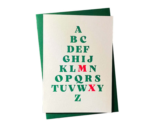 A-Z Christmas Tree Typography Letterpress Christmas card