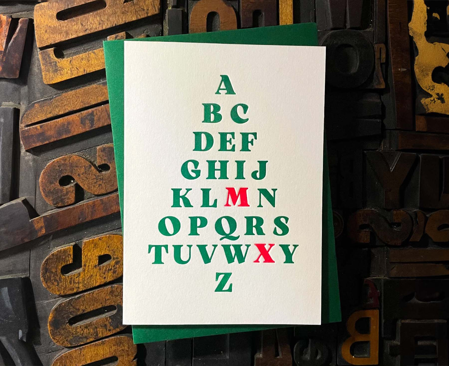 A-Z Christmas Tree Typography Letterpress Christmas card