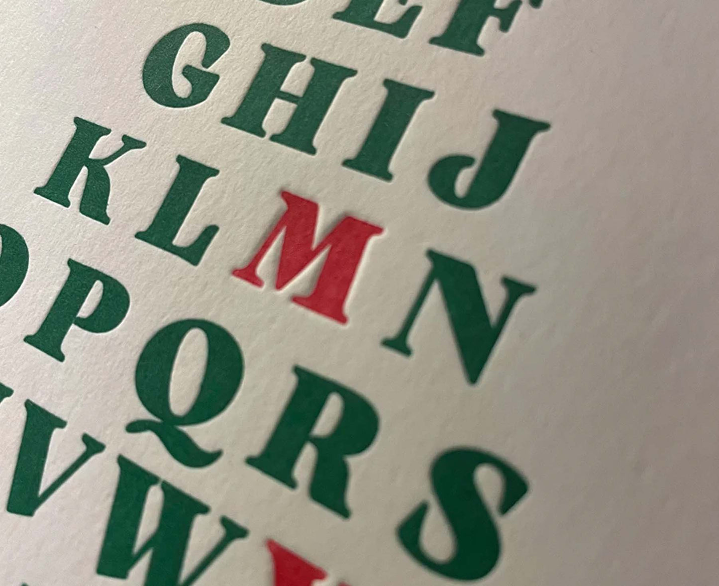 A-Z Christmas Tree Typography Letterpress Christmas card
