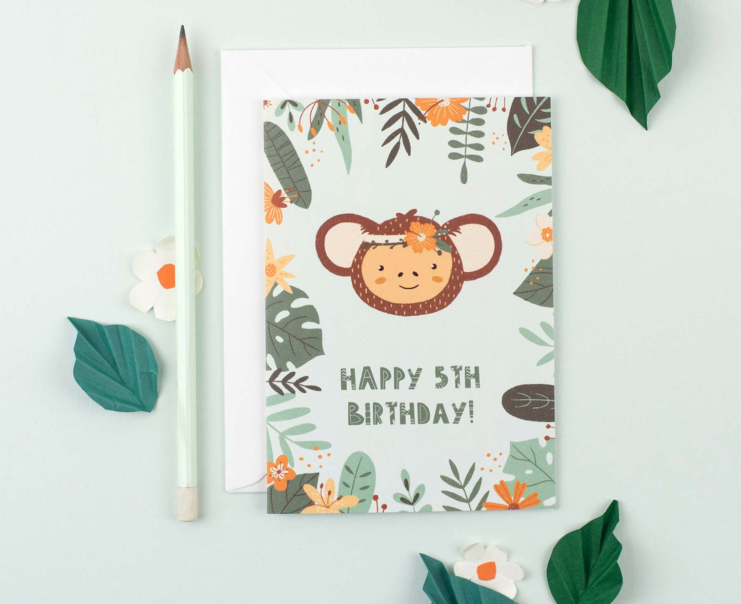5th Birthday Jungle Themed Monkey Card
