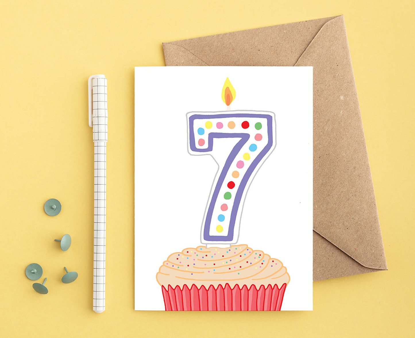 Number 7 Candle 7th Birthday Card