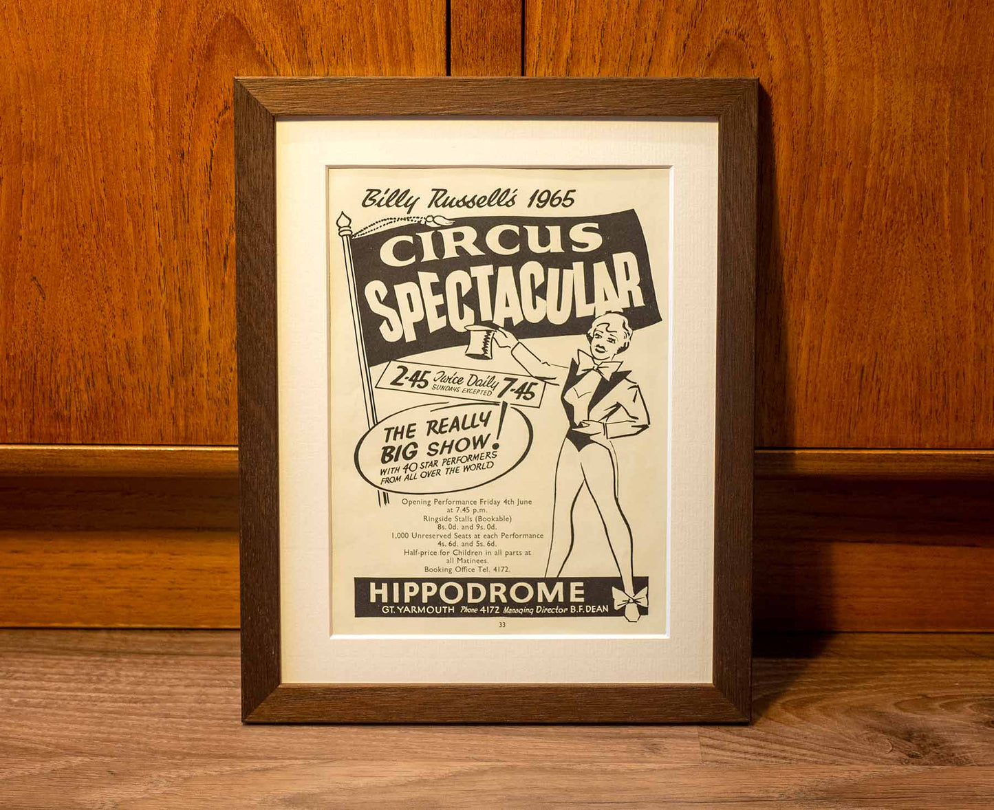 1965 Framed Vintage Circus Ad